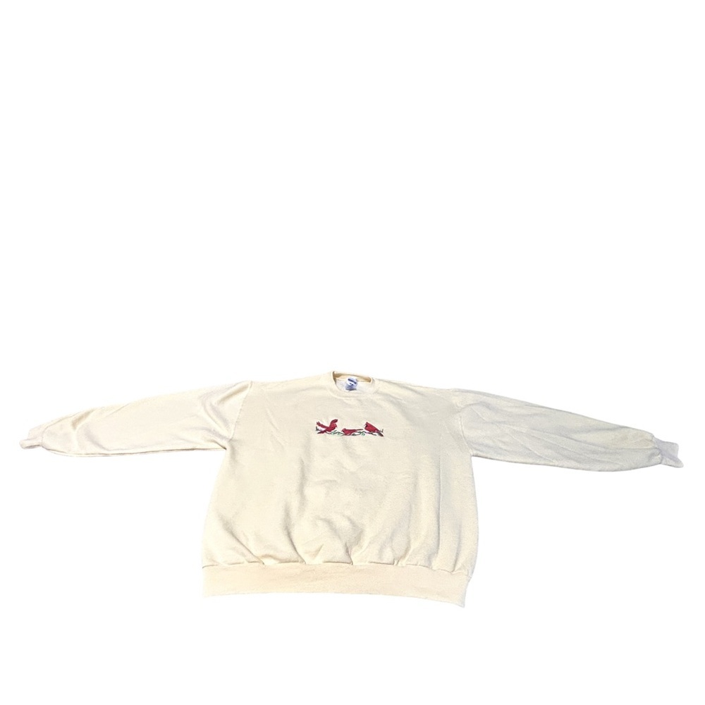 Jerzees Vintage Cardinal Embroidered Sweatshirt Large Yellow Cozy Cottagecore - Picture 5 of 10